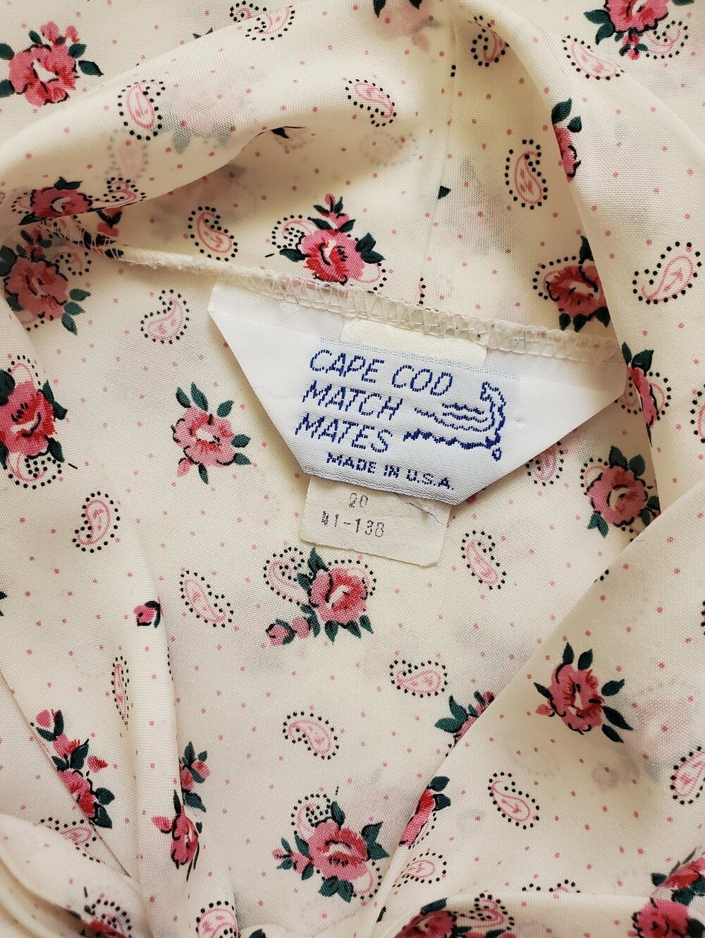 70s Vintage Pussybow Long Sleeve Blouse Micro Polka Dot Paisley Rose Print - Picture 2 of 10